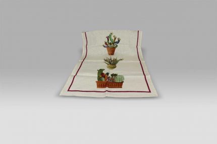 Canovaccio Kactus viola lino stampato Tessitura Toscana Telerie