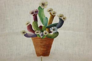 Canovaccio Kactus viola lino stampato Tessitura Toscana Telerie