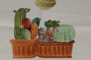 Canovaccio Kactus viola lino stampato Tessitura Toscana Telerie