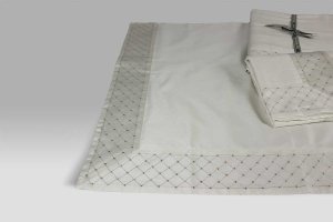 Completo Lenzuola Fontainbleau raso ricamo metallico avorio Mastro Raphael