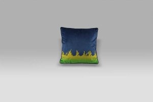 Cuscino 50x50 Henry velluto blu-giallo-verde Foresti Home Collection
