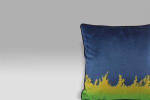 Cuscino 50x50 Henry velluto blu-giallo-verde Foresti Home Collection