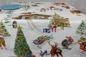 Tovaglia Snowy Christmars Tessitura Toscana Telerie