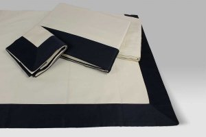 Completo Lenzuola Plasir Raso avorio blu notte Micol
