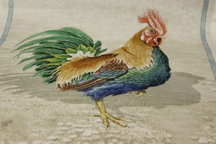 Canovaccio Roosters Marrone Tessitura Toscana Telerie