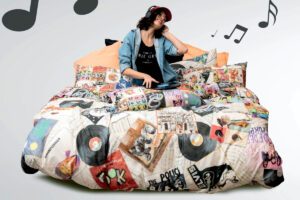 Completo Lenzuola Izylinens Vinile Dischi Tessitura Toscana Telerie