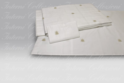 Completo Lenzuola Api Satin bianco ricamo beige Mastro Raphael