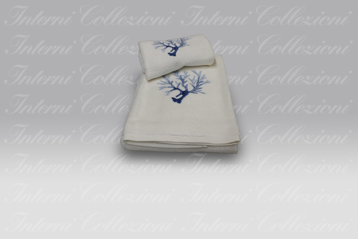 Coppia Asciugamani Corallomania avorio-azzurro Mastro Raphael (1) Coppia Asciugamani Corallomania avorio-azzurro Mastro Raphael